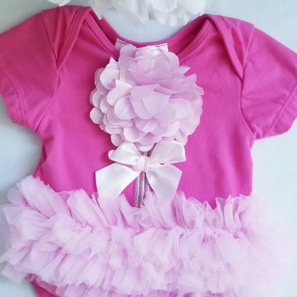 Popatu Baby Girl's Pink Flower Bow Bodysuit Size 3-6 Months - Picture 4 of 12